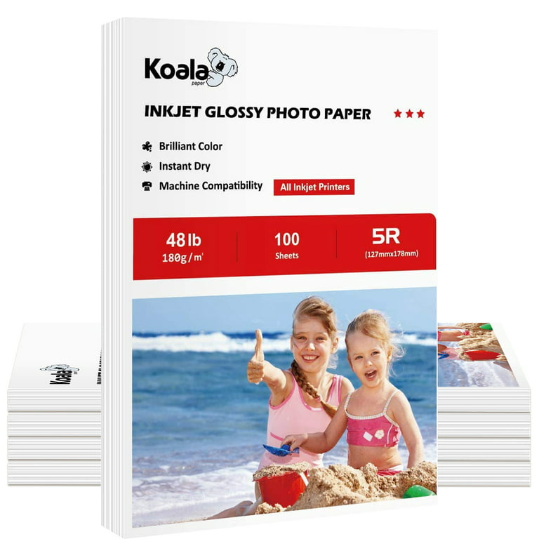 Koala Premium Photo Paper 5x7 Glossy 48lb 500 Sheets Bulk 7 x 5 inch Inkjet Printer Photo Paper 10mil 180GSM Compatible with HP, Canon, Epson Inkjet