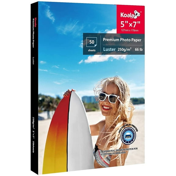 Koala Premium Photo Paper 5x7 Luster 10 Mil 50 Sheets Soft Gloss 66lb Water-resistant 250gsm for Inkjet Printer HP Epson Canon