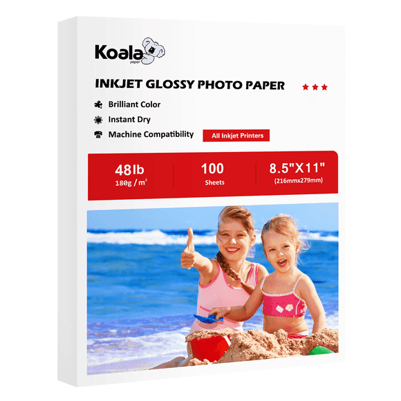 Koala Premium Photo Paper 8.5X11 Glossy 48lb 10Mil 100 Sheets, Inkjet Glossy Photo Paper 180gsm Scratch Resistance Picture Paper for Printers