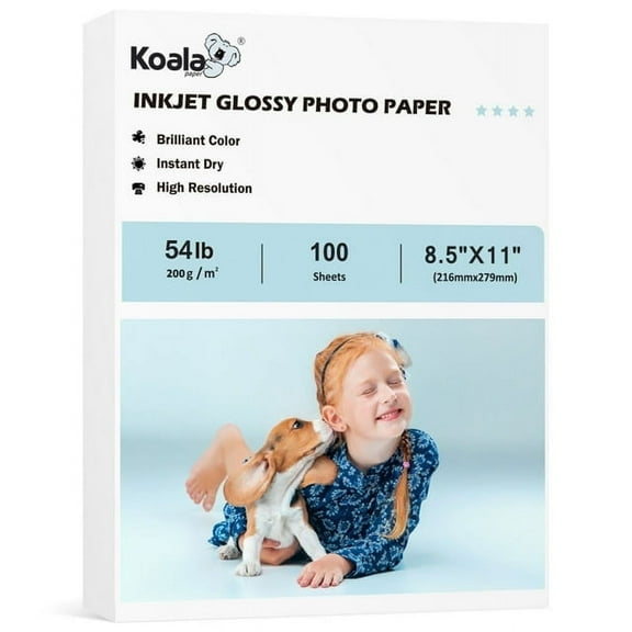 Koala Premium Photo Paper Glossy 8.5x11 54lb Inkjet Printer 100 Sheets 200gsm 11Mil Picture Paper Compatible with Epson, Canon, etc