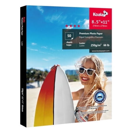 KOALA PAPER Luster Inkjet Photo Paper, 8.5x11 inch, 50 Sheets, 250g 10Mil ,Soft Gloss 66lb Picture Paper Water-resistant