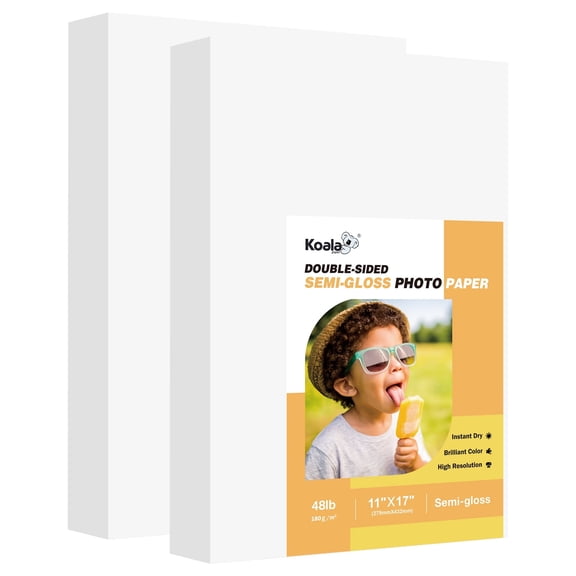 Koala Premium Semi-gloss Inkjet/Laser Photo Paper, 11x17, 200 Sheets, 48lb 180g 10Mil for DIY Brochures, Flyers, Posters