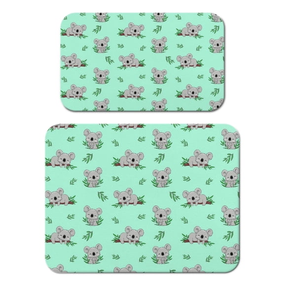 Koala Print Coffee Bar Mat Set of 2 - 4-Layer Absorbent, Non-Slip Kitchen Mat for Coffee Maker - Cartoon Koala Bear Pattern