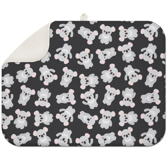 Koala Print Super Absorbent Drying Mat - 3-Layer Microfiber Dish Rack Mat for Countertop, Heat Resistant & Quick Dry Foldable Kitchen Mat with Cute Cartoon Design