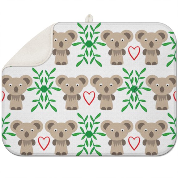 Koala Print Super Absorbent Drying Mat - 3-Layer Microfiber Dish Rack Mat for Countertop, Heat Resistant & Quick Dry Foldable Kitchen Mat with Cute Cartoon Design