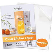 Koala Printable Clear Sticker Paper - ONLY for Laser Printer - 8.5x11 Inch 20 Sheets Full Sheet 100% Transparent Label Paper for DIY Personalized Decals, Labels