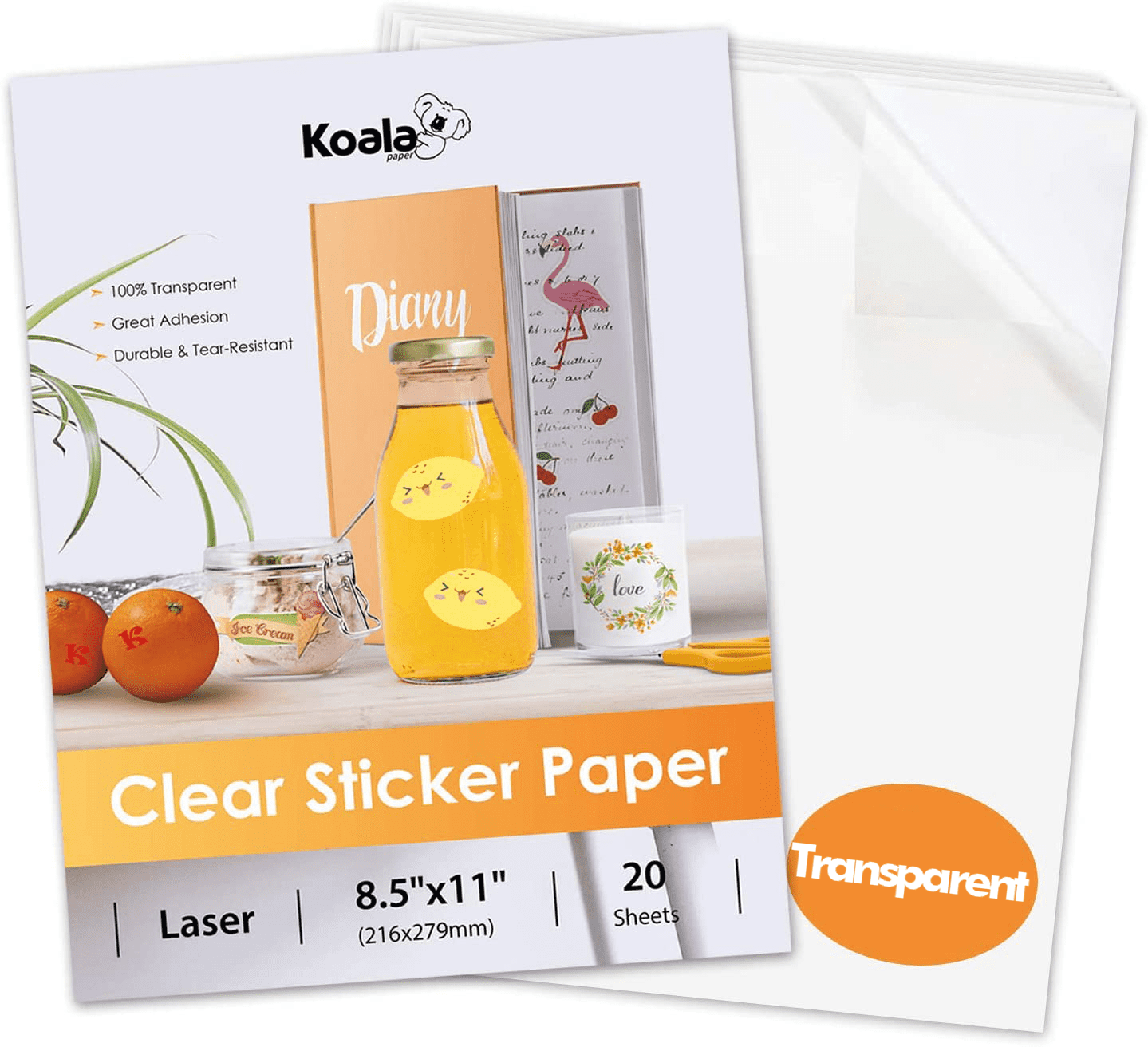 (20 Sheets) 90% Clear Sticker Paper for Inkjet Printer - Glossy 8.5 x 11 -  Printable Vinyl Sticker Paper for Circut - Personalized Stickers - Labels 