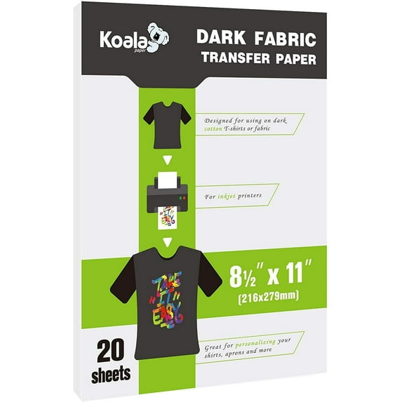 Koala Printable Heat Transfer Paper for Dark Fabric, 8.5X11 Inch, 20 Sheets, Iron-on T-shirt Transfer Paper for Inkjet Printers