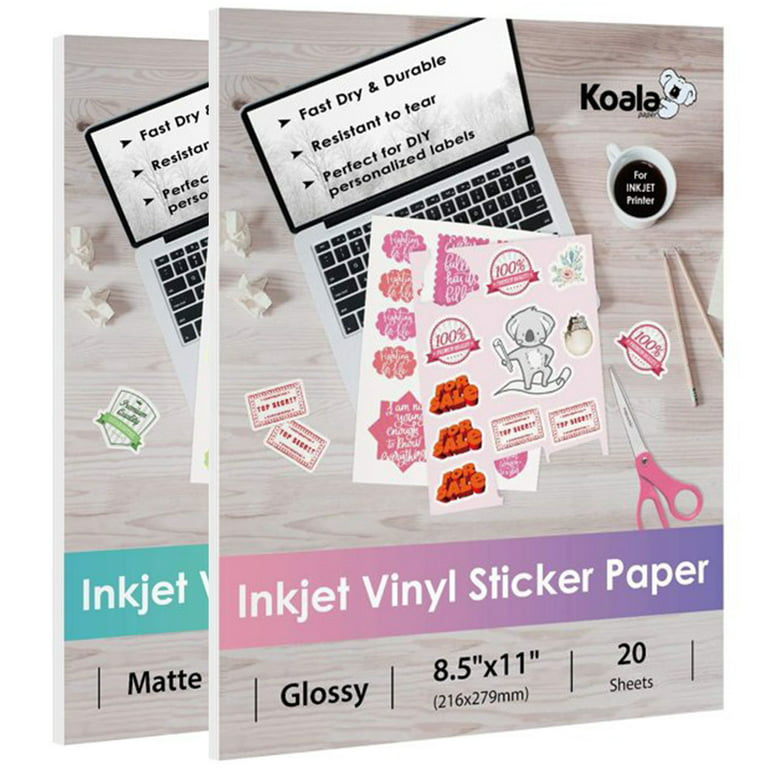 Koala Printable Clear Sticker Paper and Matte White Vinyl Sticker