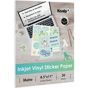 Koala Printable Vinyl Sticker Paper 8.5x11 Inches Waterproof Matte White Full Sheet Label for Inkjet Printer 20 Sheets, Repositionable Sticker Sheets