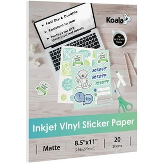 60 Sheets Bulk Koala Printable Vinyl Sticker Paper for Inkjet Printers  Glossy White Waterproof Paper 8.5x11 