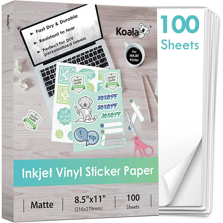 Koala Printable Vinyl Sticker Paper for Inkjet Printer - 20 Sheets