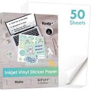 Koala Printable Vinyl Sticker Paper 8.5x11 inch for Inkjet Printers - 50 Sheets, Matte White Waterproof Sticker Paper