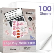 Koala Printable Vinyl Sticker Paper for Inkjet Printers - 100 Sheets Removable Glossy White Waterproof Adhesive Label Paper - 8.5x11 Inch, Tear-Resistant
