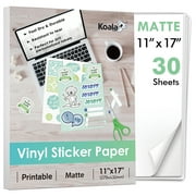Koala Printable Vinyl Sticker Paper for Inkjet Printer 30 Sheets 11x17 Inches Waterproof Matte White Full Sheet Label, Repositionable Sticker Sheets