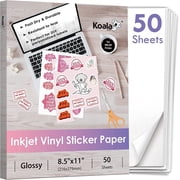 Koala Printable Vinyl Sticker Paper for Inkjet Printer, 8.5 x 11, White, 50 Sheets