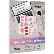 Koala Printable Vinyl Sticker Paper for Inkjet Printers, 20 Sheets Glossy White Waterproof  Stickers Paper 8.5x11 Inch, Tear-Resistant