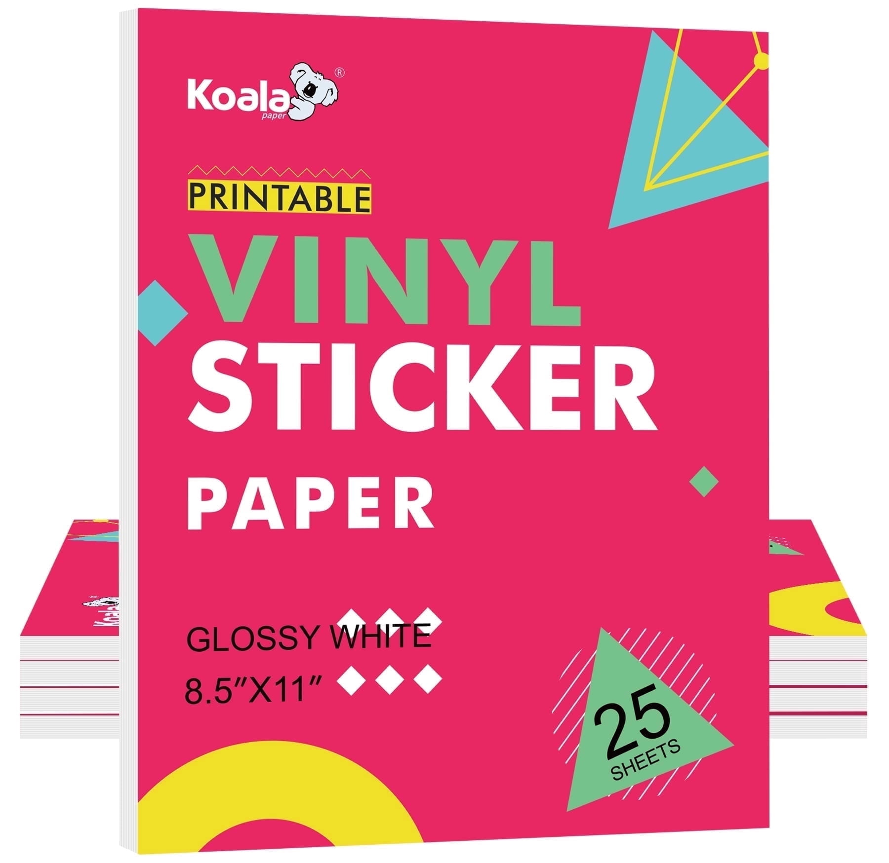 Koala Printable Vinyl Sticker Paper for Inkjet Printers - 120 Sheets Glossy White Waterproof Adhesive Label Paper - 8.5x11 Inch, Tear-Resistant