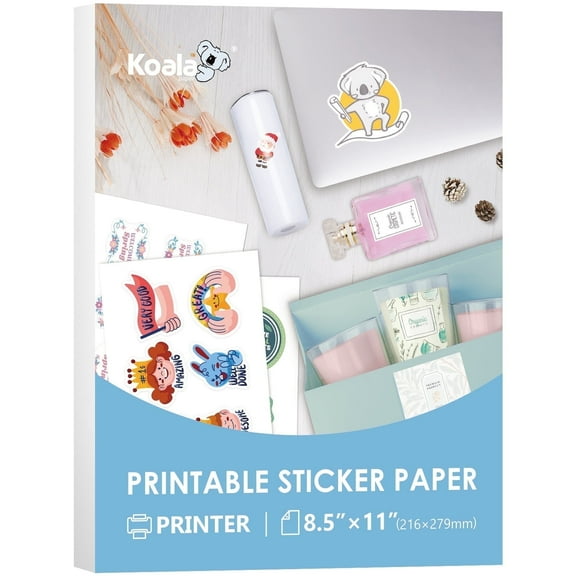 Koala Printable Vinyl Sticker Paper for Laser Printer, Full Sheet Waterproof Glossy White Sticker Sheets 8.5 x 11 inch 10 PK
