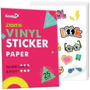Koala Printable White Glossy Vinyl Waterproof Sticker Paper for Inkjet and Laser Printers, 25 Sheets, 8.5x11 inch