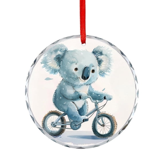 Koala Riding A Bicycle Christmas Ornament Custom Koala Bear Crystal Glass Christmas Decor with Holiday Design Appreciation Gifts Ornaments for Xmas Tree