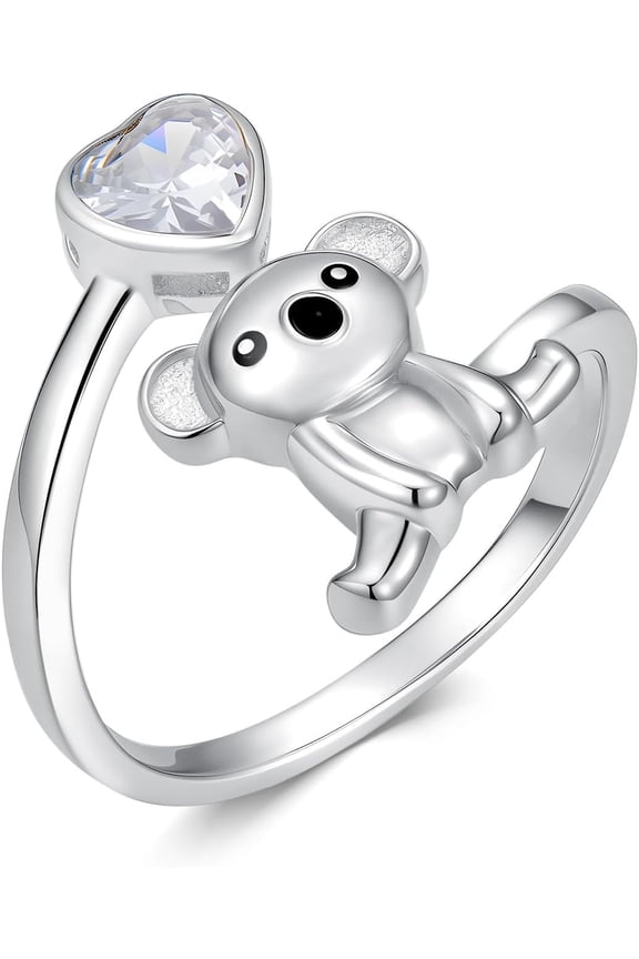Koala Ring 925 Sterling Silver Cute Koala Adjustable Open Ring Koalas Bear Jewelry Gifts for Women