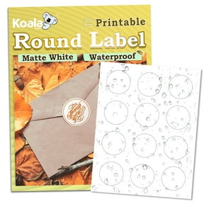 Koala Round Label Stickers 2 In, Printable Waterproof Circle Labels for Inkjet + Laser Printers 60 Labels for Soap, Jars, Canning, Matte Vinyl Sticker Paper