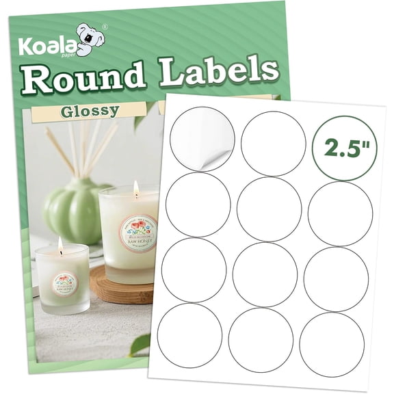 Koala Round Labels 2.5 Inch, Glossy White Printable Circle Stickers for Inkjet and Laser Printer, 300 Labels for Jars, Party Favor Decors, DIY Thank You Stickers