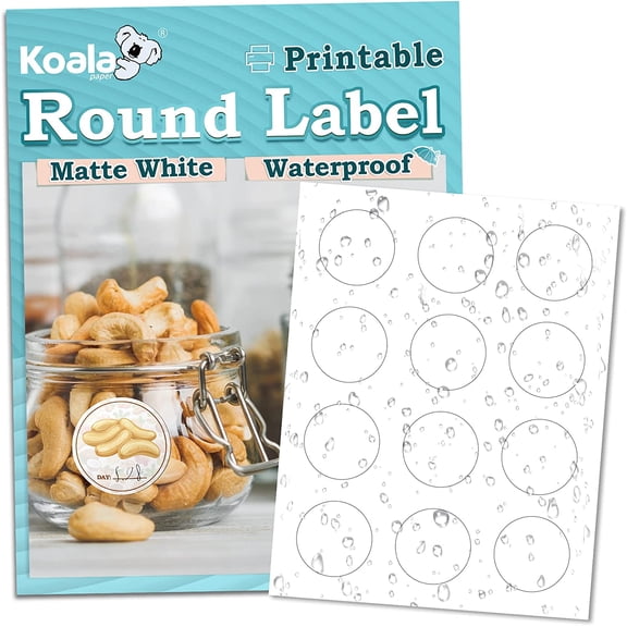 Koala Round Labels 2 Inch, Matte Waterproof Printable Circle Stickers for Inkjet and Laser Printer, 240 Circle Labels for Brand Logo, Bottle, Jar