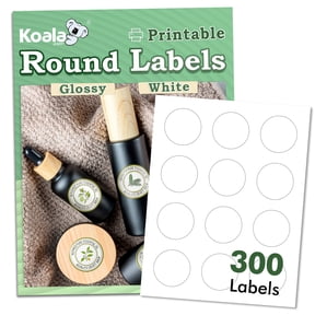 Koala Round Labels 2 Inch Printable Round Label Stickers 300 Labels Glossy White Blank Circle Labels for Inkjet + Laser Printers, DIY Manson Jar, Canning, Soap Labels