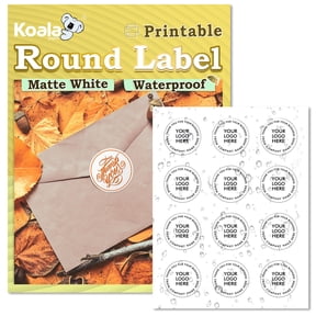 Koala Round Labels Stickers 2 In Printable Round Labels Waterproof 60 Circle Labels for Inkjet + Laser Printers for Soap, Jars, Canning, Party Supply, Matte Vinyl Sticker Paper