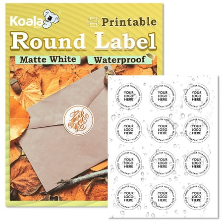 Koala Round Labels Stickers 2 In Printable Round Labels Waterproof 60 Circle Labels for Inkjet + Laser Printers for Soap, Jars, Canning, Party Supply, Matte Vinyl Sticker Paper