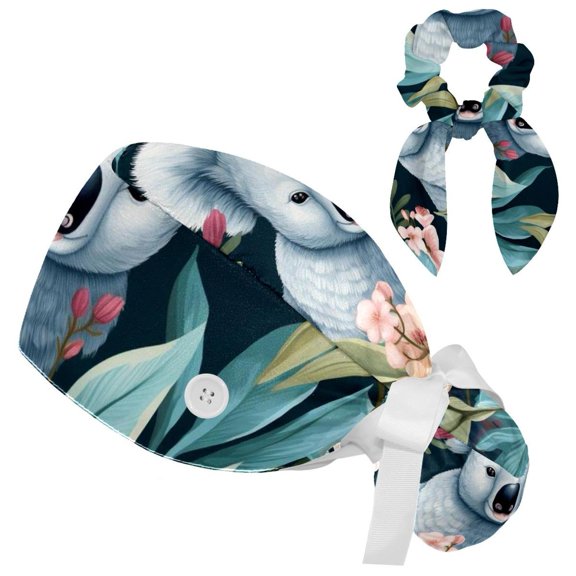 Koala Scrub Cap, Adjustable Tie Back Hat, One Size Working Head Cover for Women Long Hair for Woman Men