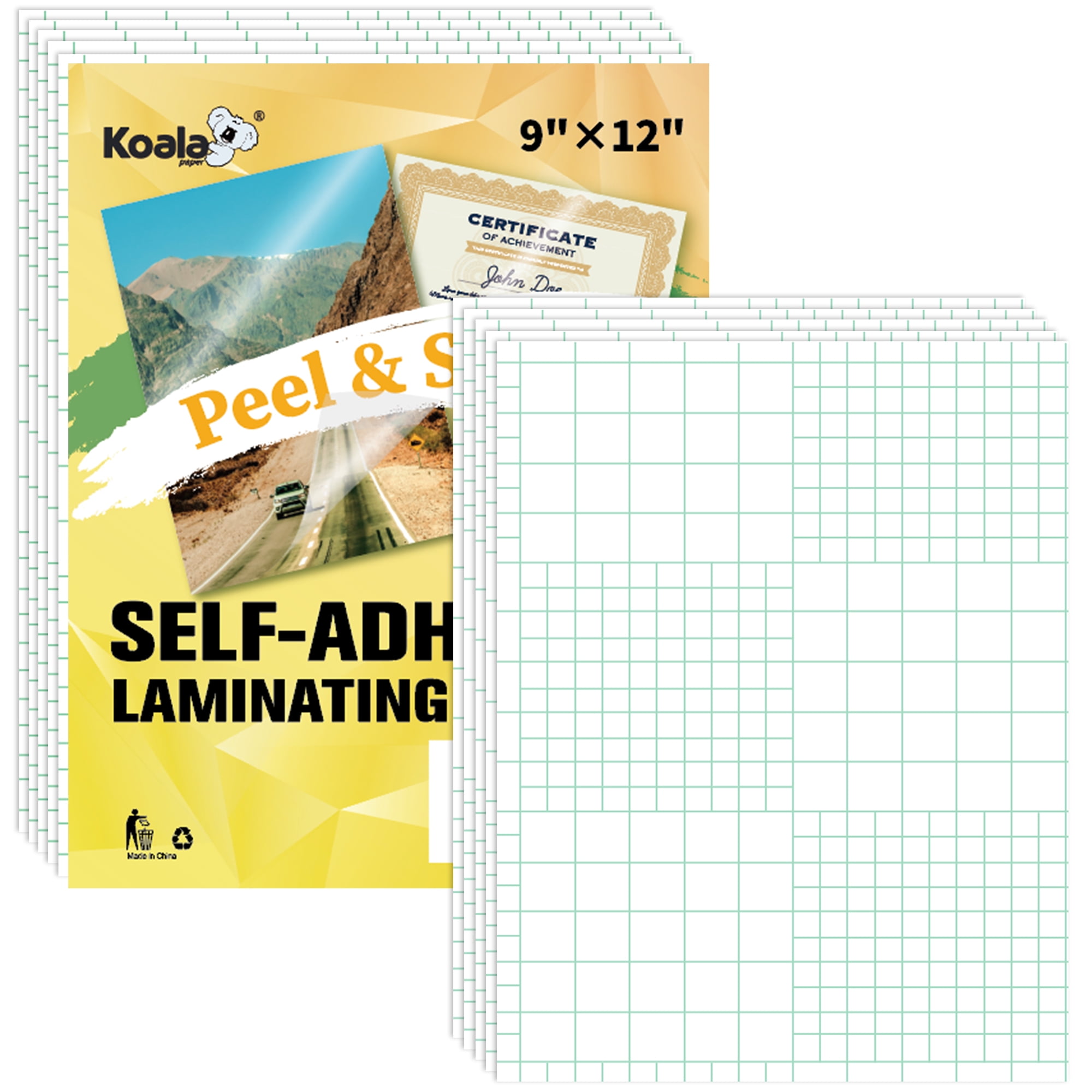 Koala Self Adhesive Laminating Sheets 9 x 12 Inch Clear No Machine