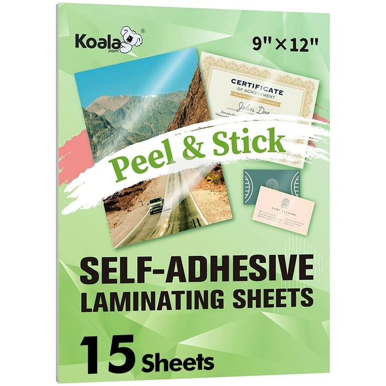 Koala Self Adhesive Laminating Sheets - 9 x 12 inch Self Laminating Sheets, No Machine Needed Clear Self Sealing Laminate Sheets for Stickers, Photos