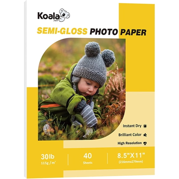 Koala Semi-Glossy Thin Inkjet Photo Paper 8.5x11 Inches 40 Sheets for Brochure Flyer 6 Mil Compatible with Inkjet Printer Use DYE INK 30LB