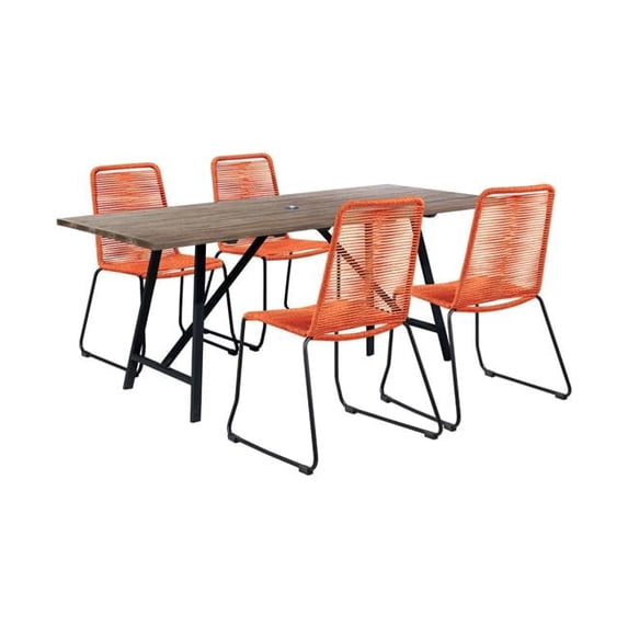 Koala & Shasta Outdoor Patio Dining Set in Light Eucalyptus Wood & Tangerine Rope - 5 Piece