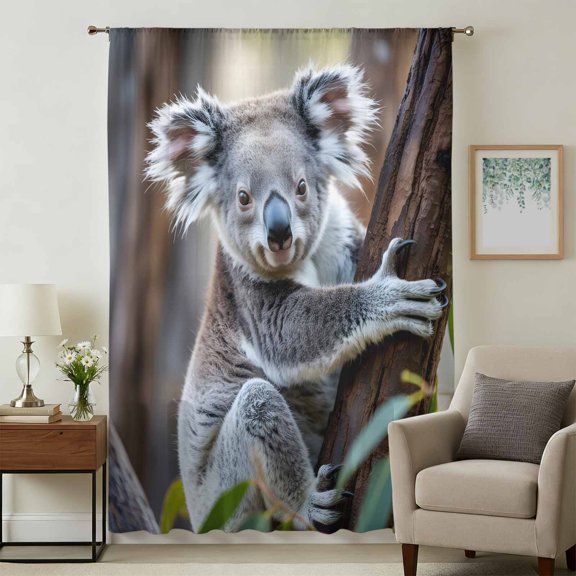 Koala Sheer Curtains 45 Inches Long, Grey Animals Modern Art Forest Light Filering Curtains, Breathable Simi Curtain Privacy Drapes for Kitchen Bathroom Lightweight Small Window Treatment