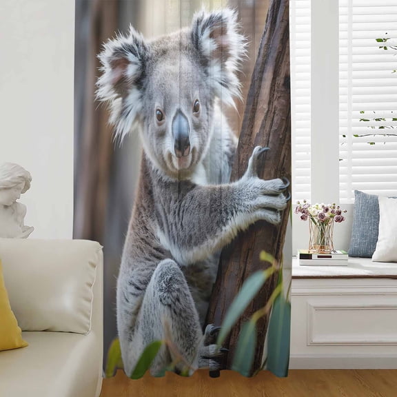 Koala Sheer Curtains 63 Inches Long for Living Room/Bedroom, Grey Animals Modern Art Forest Rod Pocket Voile Kitchen Curtains & Drapes Window Treatment 1 Panel, 52"W x 63"L