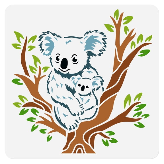 Koala Sitting on a Tree Stencil for Painting 11.8 x 11.8 Inch Reusable Plastic Koala Stencil for Painting on Wall Wood Furniture Fabric