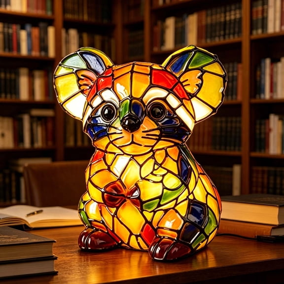 Koala Stained Glass Table Lamp, Cute Animal Style Night Light for Bedroom & Home Decor