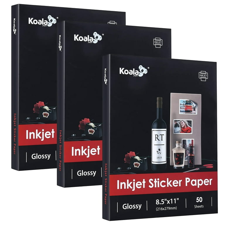 Koala Sticker Paper for Inkjet Printer 8.5x11 inch 150 Sheets Glossy Self-Adhesive Photo Paper, Printable Sticker Paper for Printers, White