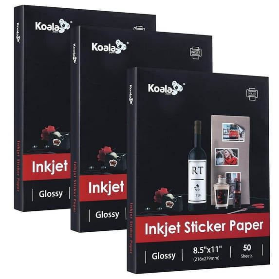 Koala Sticker Paper for Inkjet Printer 8.5x11 Inch 150 Sheets Glossy Self-Adhesive Photo Paper, Printable Sticker Paper for Printers