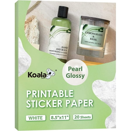 Koala Sticker Paper for Printers, 20 Sheets 8.5x11 Inch Printable Pearl Glossy Photo Sticker Paper for Wedding Birthday Party, Gift Decor