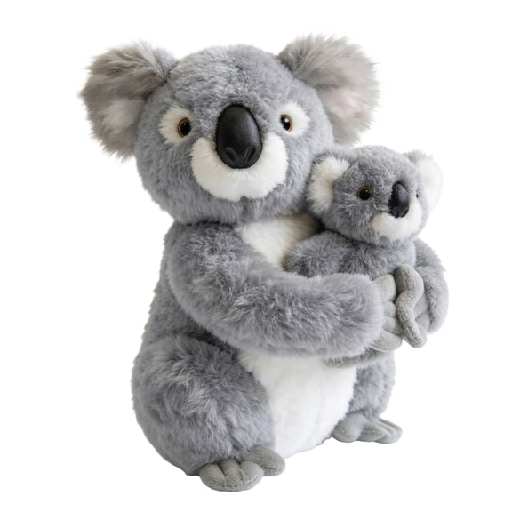 Koala Stuffed Animal, 11in2 Pc Set, Gray White, Paw Print, Eucalyptus Leaves, Soft Stuffed Animal, Cute Plushie, Leaf Decor, Nursery Display, Student Gifting