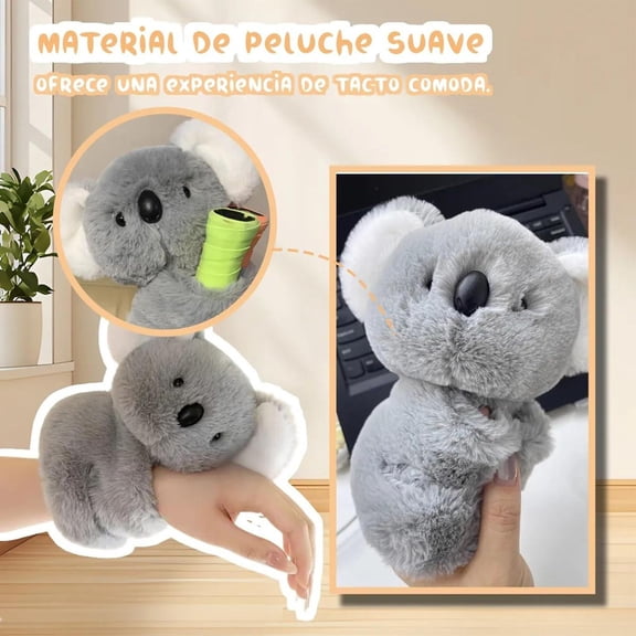 Koala Stuffed Animal, Koala Plush, 8 In, Soft Stuffed Animal, Slap Bracelet, Student Toy, Snap On, Plush Fabric, Gray, 1 Pc