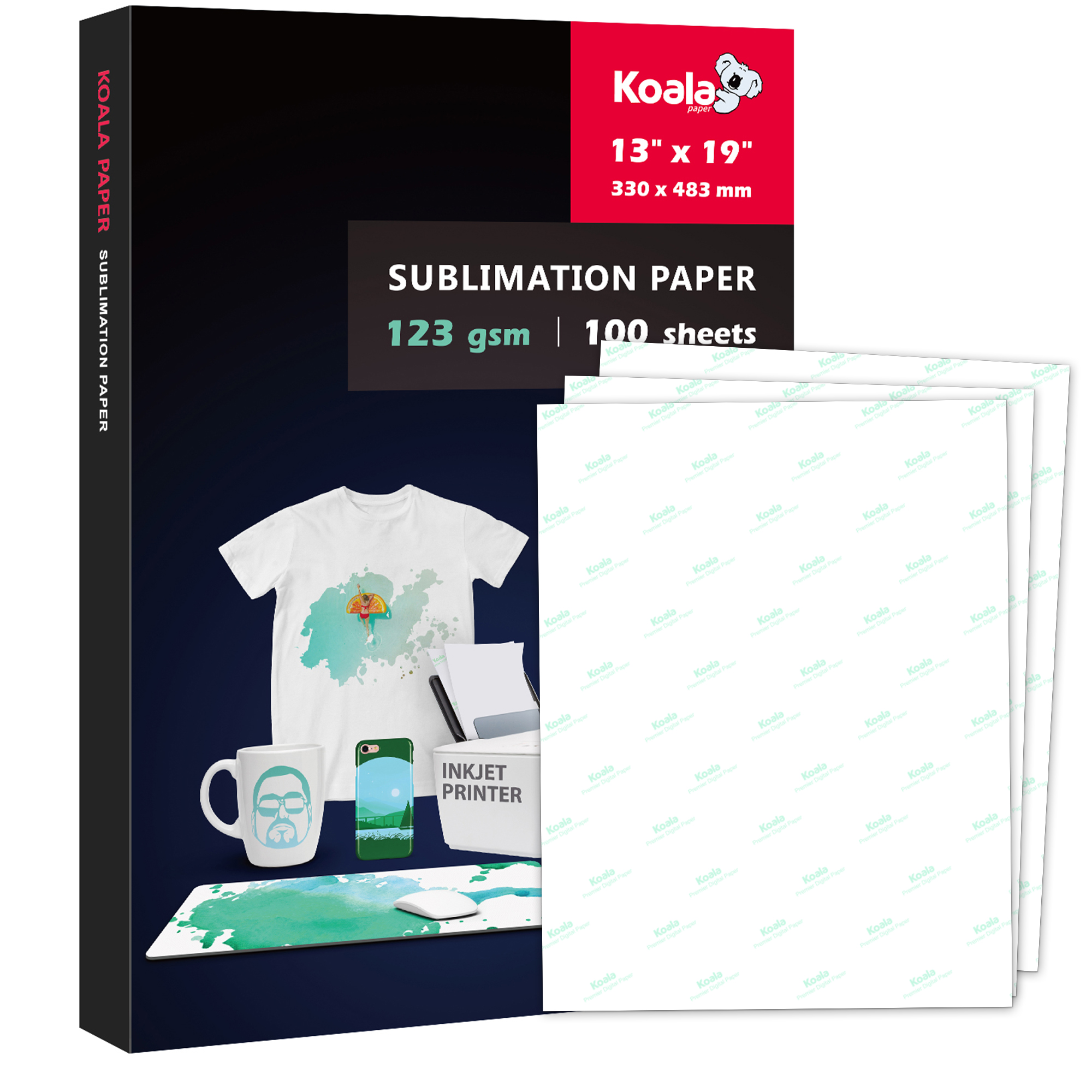 Koala Sublimation Paper 13x19 Inches Super Size Heat Transfer 50 Sheets Only Compatible with Inkjet Printer 123gsm