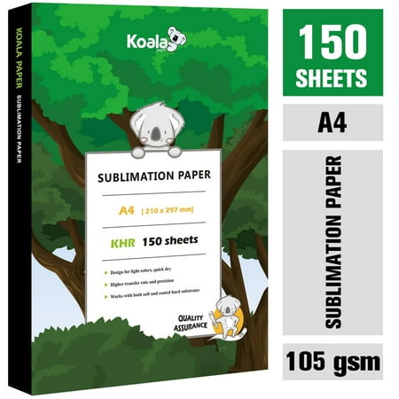 Koala Sublimation Paper 150 sheets, 8.3x11.7 inch / A4 Size , Compatible with Sublimation Ink Inkjet Printers Heat Transfer 105gsm