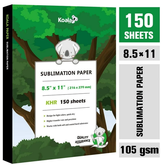 Koala Sublimation Paper 150 sheets 8.5x11 inches for Inkjet Heat Transfer Compatible with Sublimation Ink Printer 105gsm DIY Holiday Personalized Gifts