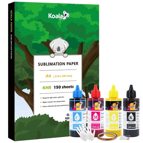 Koala Sublimation Paper and Ink Bundle Kit - 150 Sheets Koala Sublimation Paper A4  + 4X100ml Koala Sublimation Ink for All Inkjet Printers ET-2800 2803 2720 2760 etc